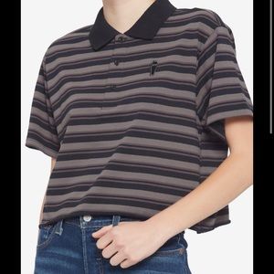 Hot topic grey striped crop top with cute coffin on chest and collar